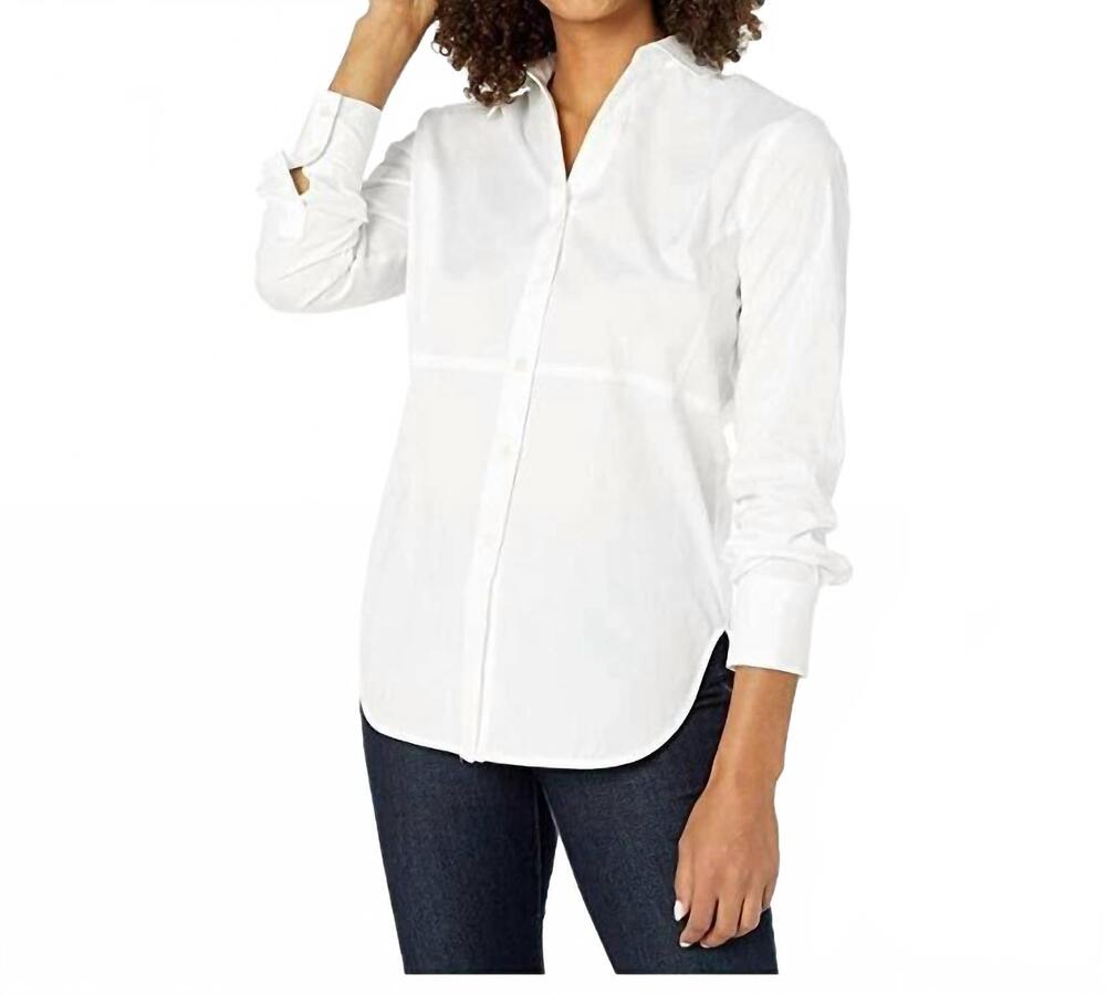 NEW ELLIOTT LAUREN seamed detail button front shirt casual top in white